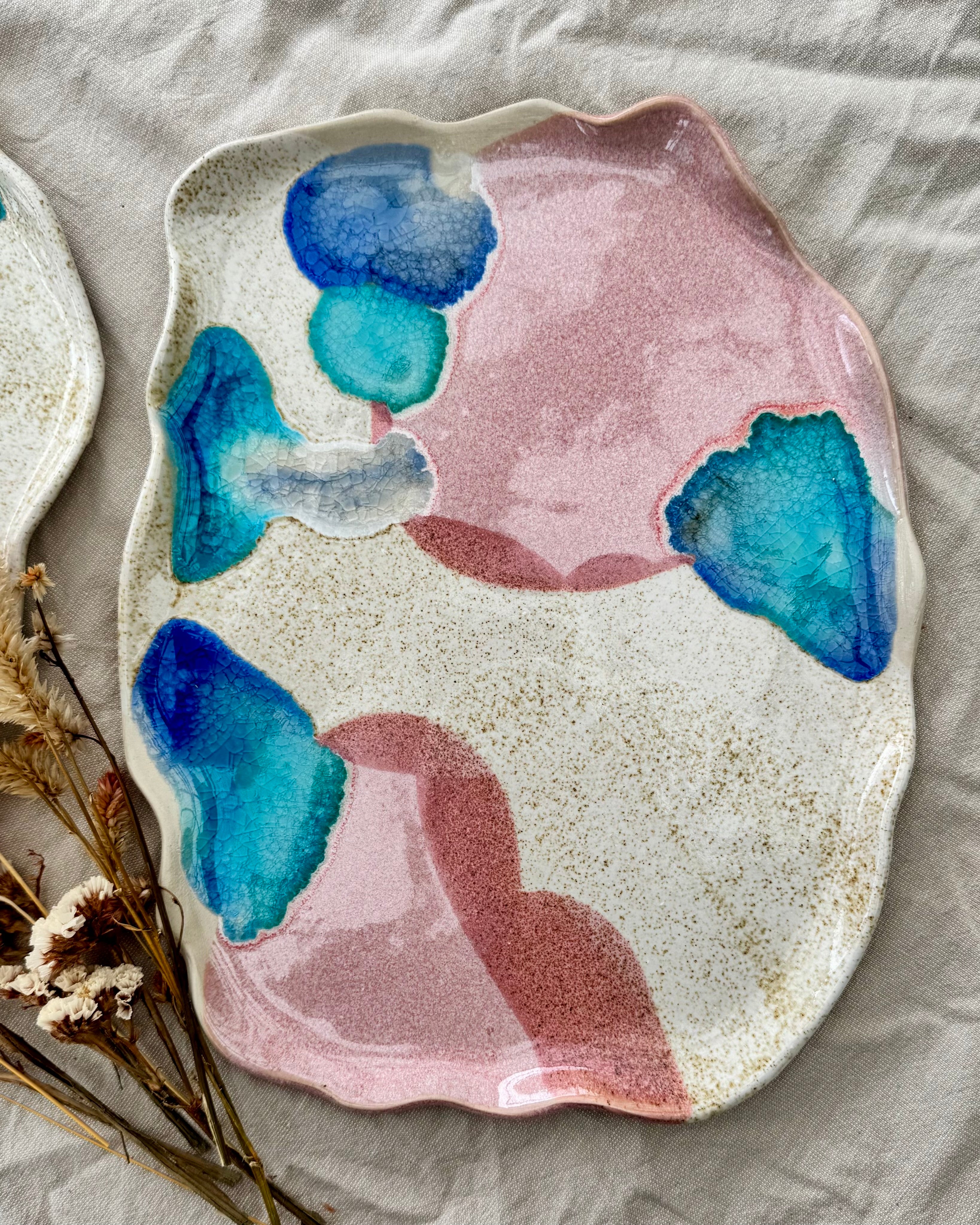 Flowy Platter Blue and Pink